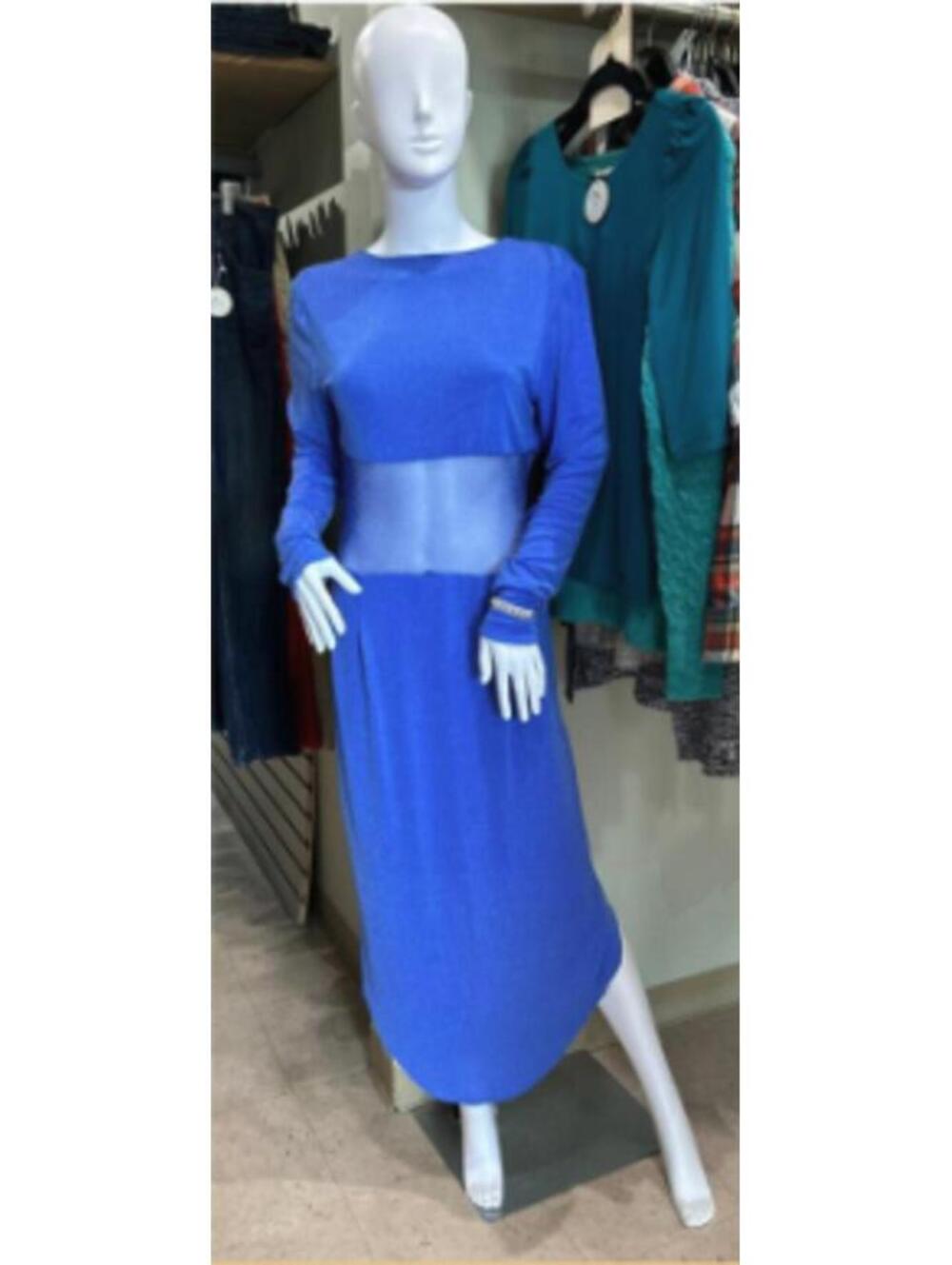 SHO by Tadashi Shoji Blue Metallic Jersey Dress Sz: L NWT
